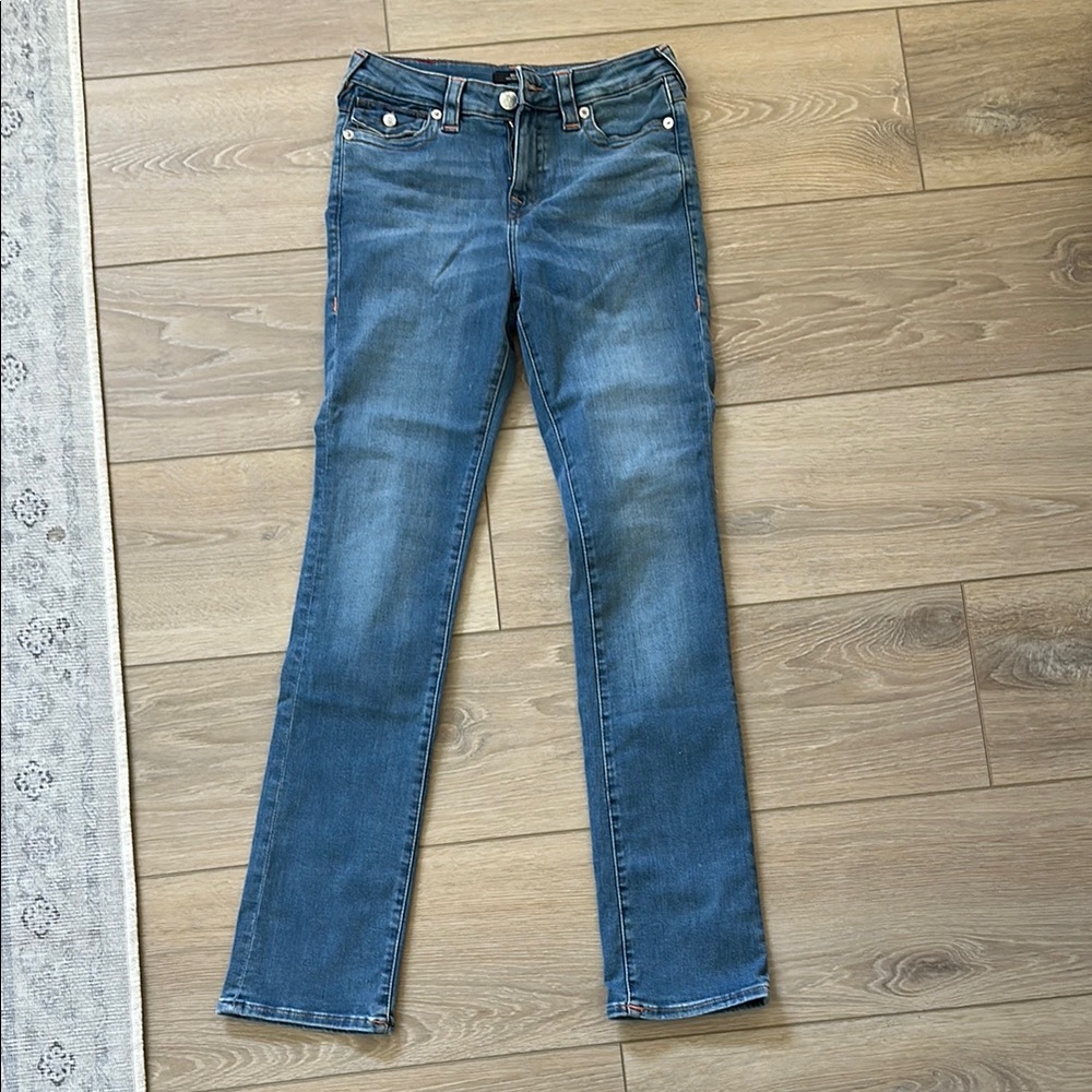 True Religion Women's Straight Leg Blue Jeans